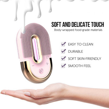 Ηλεκτρική βούρτσα καθαρισμού προσώπου Silicone Sonic Face Cleaner Deep Pore Cleaning Skin Massager Face Cleansing Brush EMS Color Ligh