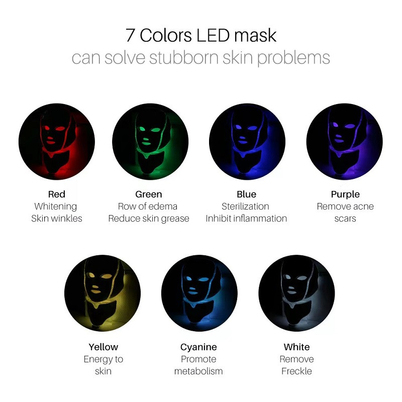 Gyári ár Beauty Phototherapy 7 Colors Red Led Light arcmaszk nyakkal Led Light Spa PDT Therapy bőrfiatalító maszk
