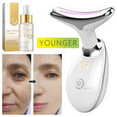 Neck Face Beauty Device LED Photon Therapy Skin Tighten Reduce Double Chin Anti Wrinkle Remover Emelő masszírozó 24K Care Tools