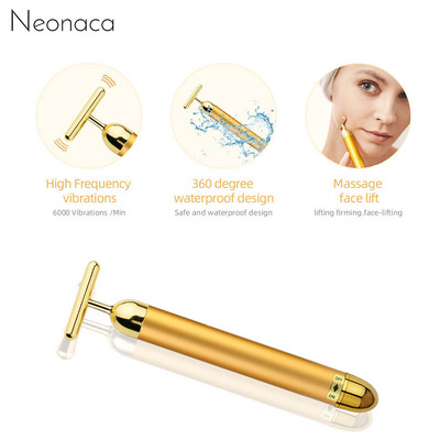 24 k Golden Energy Beauty Bar vibrējošs sejas rullītis, masāžas T-veida forma sejas liftingam, ādu nostiprinošs pretgrumbu masāžas rullītis