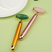 Electric Roller Jade Vibrating Rose Quartz/Aventurine Massager for Face Eye Neck Massage Facial Skin Care Chin Lift Slim Tool