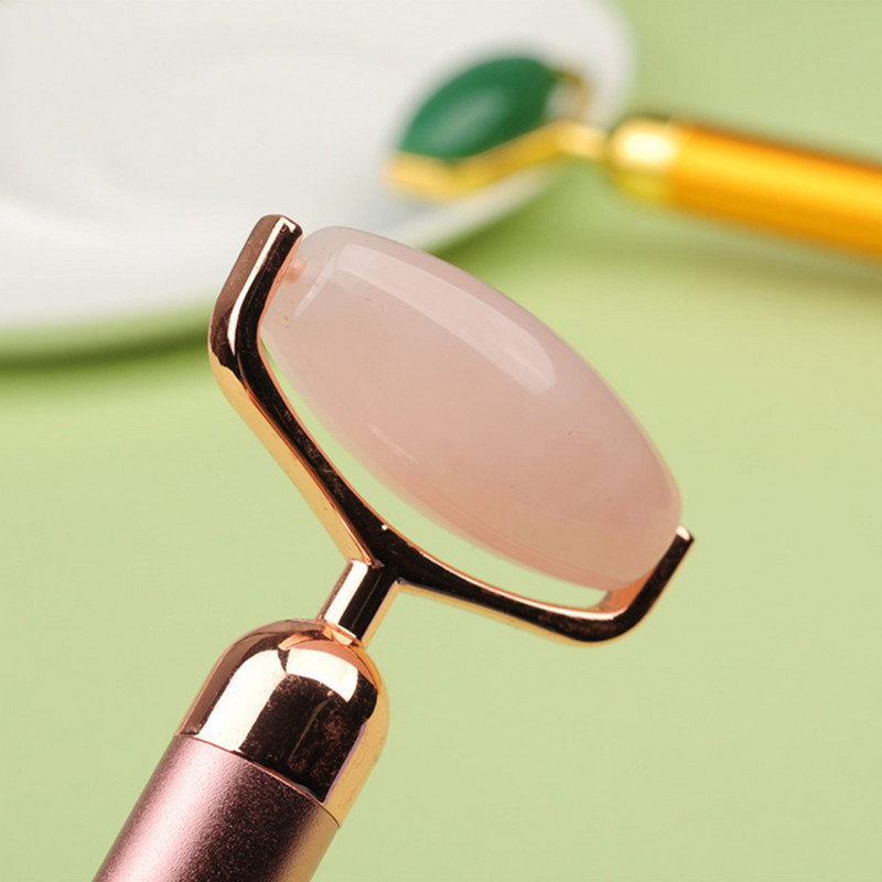 Electric Roller Jade Vibrating Rose Quartz/Aventurine Massager for Face Eye Neck Massage Facial Skin Care Chin Lift Slim Tool