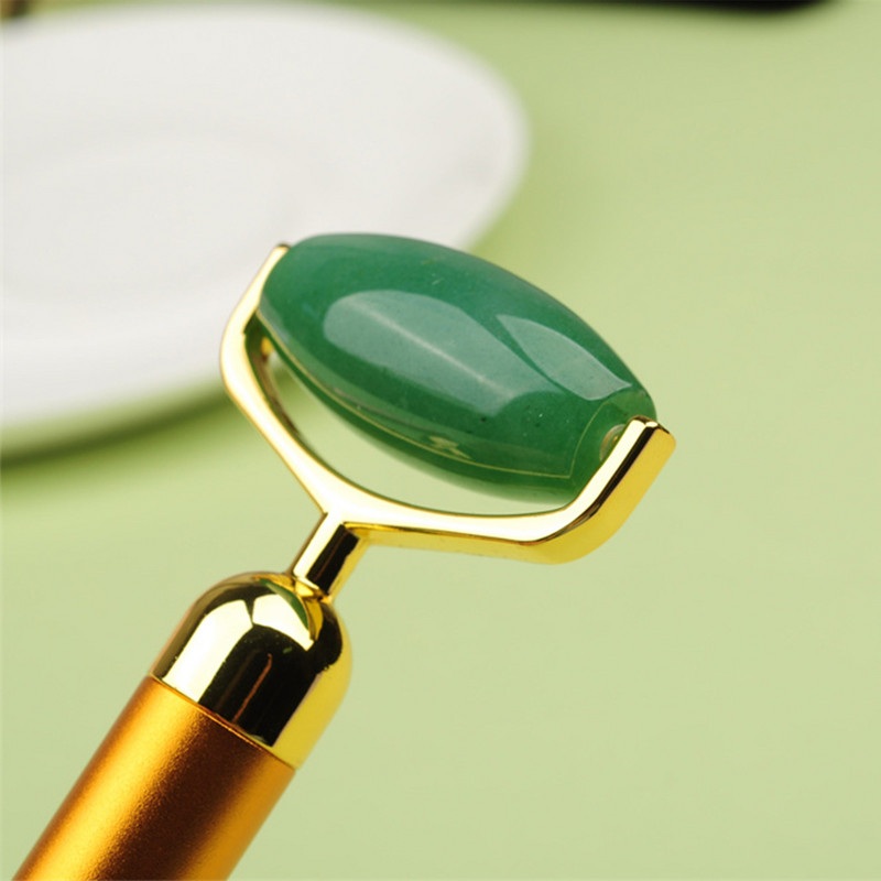 Electric Roller Jade Vibrating Rose Quartz/Aventurine Massager for Face Eye Neck Massage Facial Skin Care Chin Lift Slim Tool
