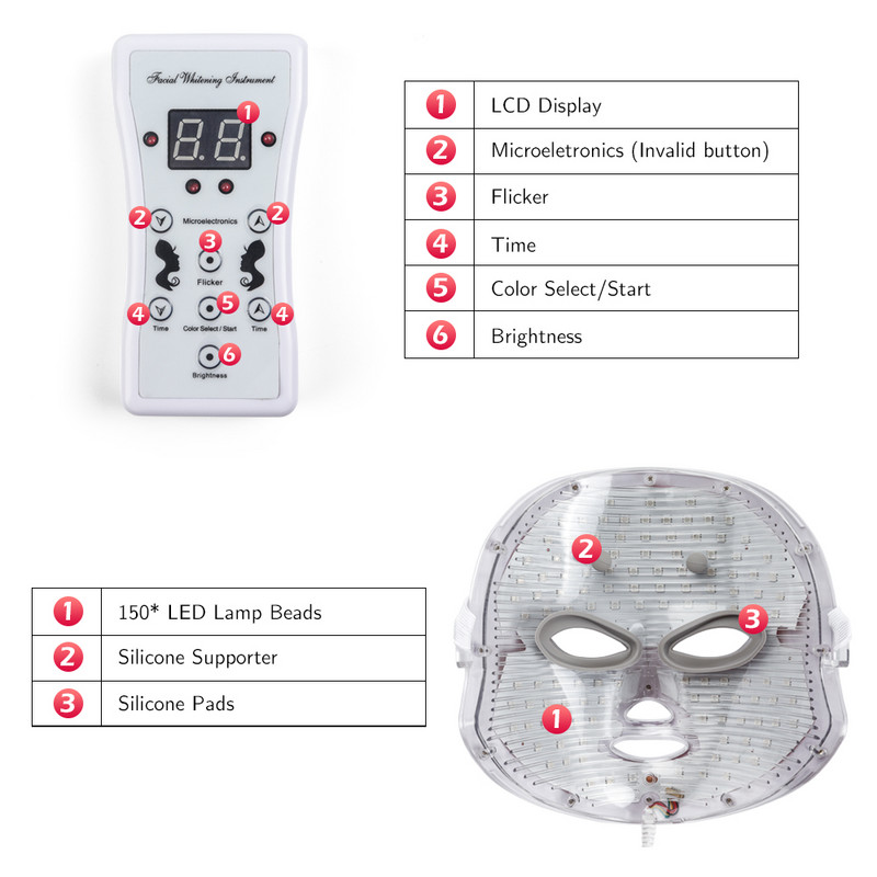 Μάσκα προσώπου 7 χρωμάτων Light LED με Αναζωογόνηση του δέρματος του λαιμού Μάσκα θεραπείας κατά της γήρανσης του δέρματος Hifu Face Skin Care Beauty Machine