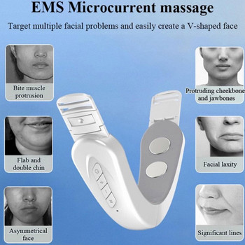 EMS Facial Massager Double Chin V-Line Lift Up Belt Light Lifting Μπλε συσκευή αδυνατίσματος Face Stimulator Face Vibration Led P5Y0