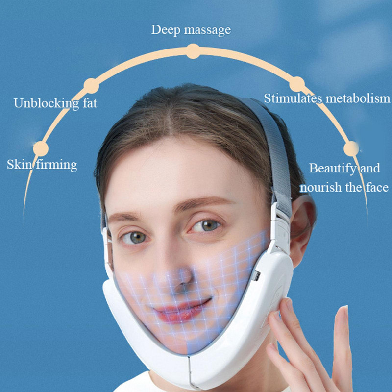 EMS Facial Massager Double Chin V-Line Lift Up Belt Light Lifting Μπλε συσκευή αδυνατίσματος Face Stimulator Face Vibration Led P5Y0