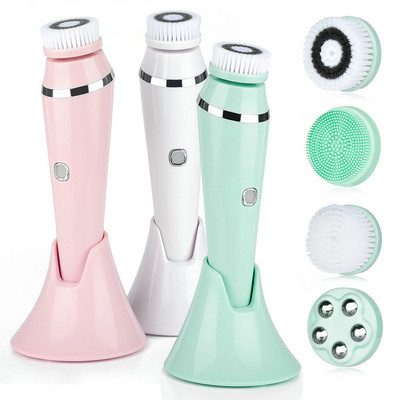 4 vienā elektriskā sejas tīrīšanas birste Uzlādējama ūdensizturīga Spin Sonic Exfoliator sejas skrubera tīrīšanas mašīna ādas kopšanai