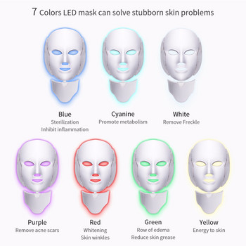 BJI 7 цвята PDT Photon Light LED маска за лице със 192 LED светлини Подмладяване на кожата против акне бръчки Терапия за красота на кожата на лицето