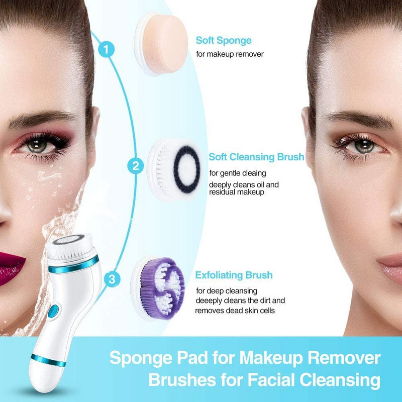 Električna četka za čišćenje lica Punjenje s 4 glave 2 brzine Najbolje za dubinsko čišćenje, nježni piling Stroj za uklanjanje crnila