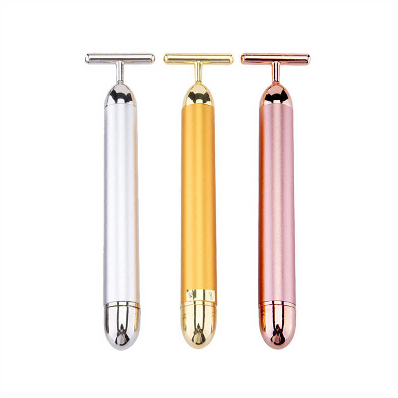 24K Vibrate Beauty Bar Arcmasszírozó görgős Elektromos Face Lift Masszázs Karcsúsító Ránctalanító Bőrápoló Feszesítő Gold Stick