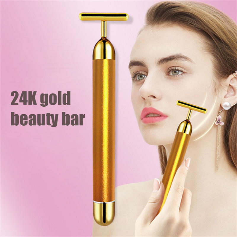 24K Vibrate Beauty Bar Arcmasszírozó görgős Elektromos Face Lift Masszázs Karcsúsító Ránctalanító Bőrápoló Feszesítő Gold Stick