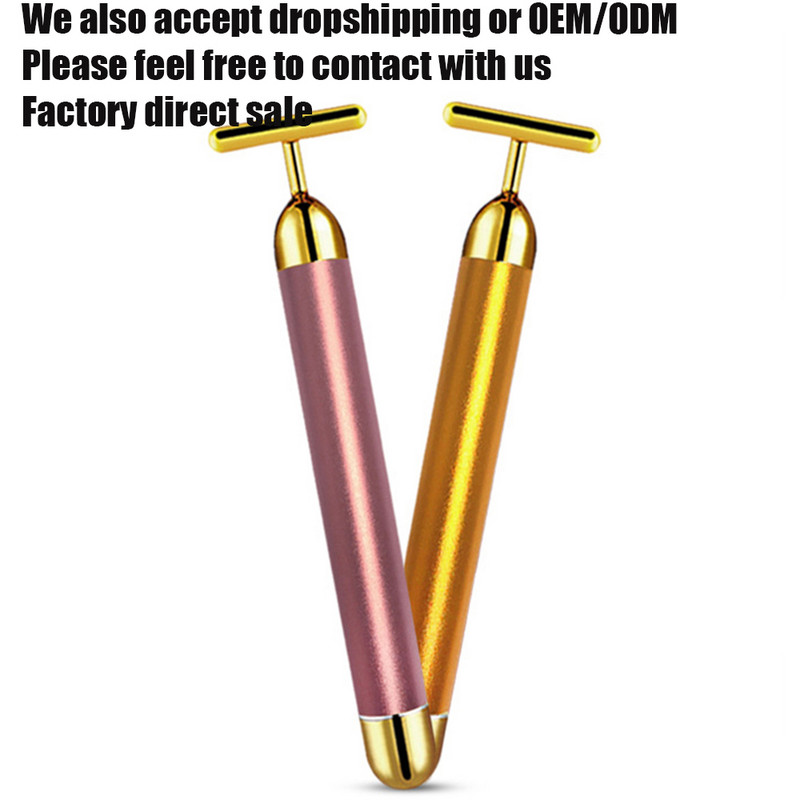 24K Vibrate Beauty Bar Arcmasszírozó görgős Elektromos Face Lift Masszázs Karcsúsító Ránctalanító Bőrápoló Feszesítő Gold Stick