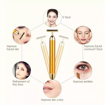 Ηλεκτρική ράβδο ομορφιάς με δόνηση 24 καρατίων χρυσού Roller προσώπου V Shape Face Lift Λεπτό μασάζ κατά των ρυτίδων Εργαλείο σύσφιξης δέρματος για σύσφιξη