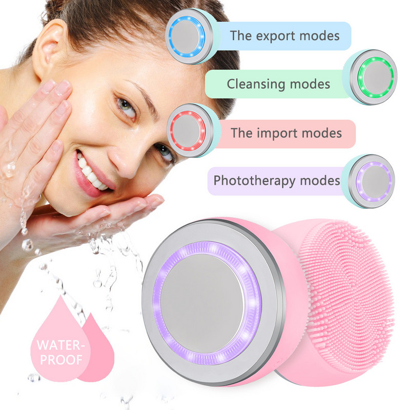 Elektromos mélytisztító arctisztító masszázskefe Sonic Face Washing 4 fényterápiás IPX7 vízálló szilikon arctisztító bőrápoló