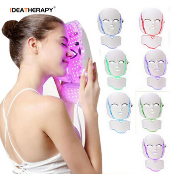 IDEAREDLIGHT 7 цвята LED маска за лице с червена светлина Терапевтичен уред за красота с подмладяване на кожата на врата Грижа за кожата против акне