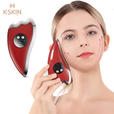 Placă electrică de răzuit Gua Sha Masaj facial V Lifting facial EMS Încălzire Instrument vibrator de masaj corporal