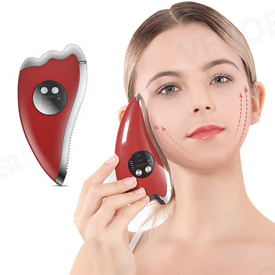 Elektromos Gua Sha kaparódeszka arcmasszírozó V arcemelő EMS melegítő vibráló testmasszázs eszköz