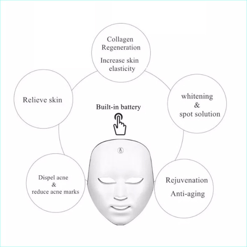 Bežična LED maska 7 boja svjetlosna LED maska za lice Pomlađivanje kože protiv akni Njega kože Uređaj za fotonsku terapiju Uklanjanje bora