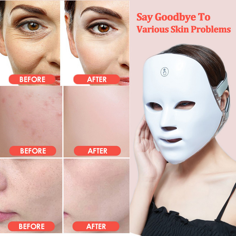 7 Színű Led Arc Fényterápiás Maszk Pattanáskezelő gép Arc Bőrfiatalítás Fehérítő Brightening Care Beauty Device