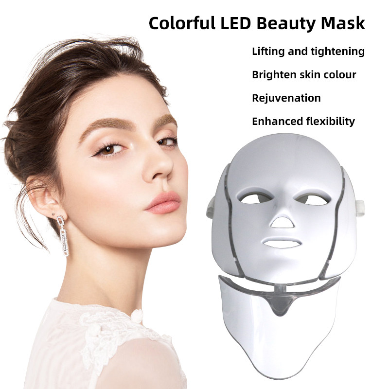 7 színű világos LED-es arcmaszk nyakkal, arcápoló kezeléssel Beauty akne elleni terápia arcfehérítő bőrfiatalító gép