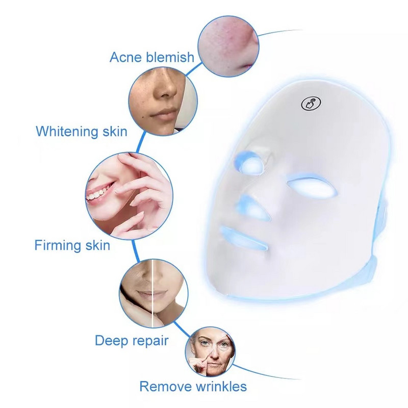 USB Charge 7Colors LED Facial Mask Photon Therapy Αναζωογόνηση δέρματος κατά της ακμής αφαίρεση ρυτίδων Περιποίηση δέρματος Μάσκα λάμψης δέρματος