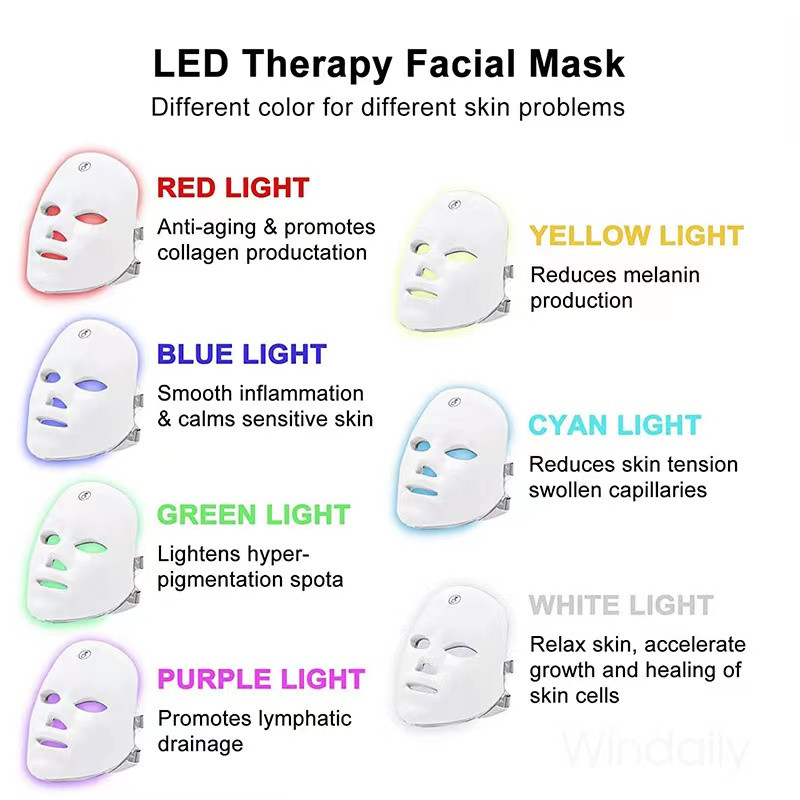 USB Charge 7Colors LED Facial Mask Photon Therapy Αναζωογόνηση δέρματος κατά της ακμής αφαίρεση ρυτίδων Περιποίηση δέρματος Μάσκα λάμψης δέρματος