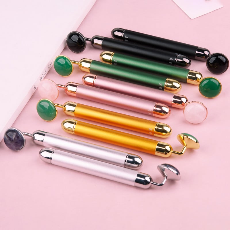 Nefrito ritininis veido masažuoklis elektrinis rožinio kvarco vibracinis grožio baras Veido masažas, liekninantis, senėjimą stabdantis raukšlių odos priežiūros įrankis