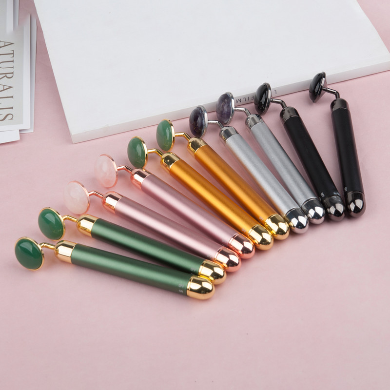 Nefrito ritininis veido masažuoklis elektrinis rožinio kvarco vibracinis grožio baras Veido masažas, liekninantis, senėjimą stabdantis raukšlių odos priežiūros įrankis