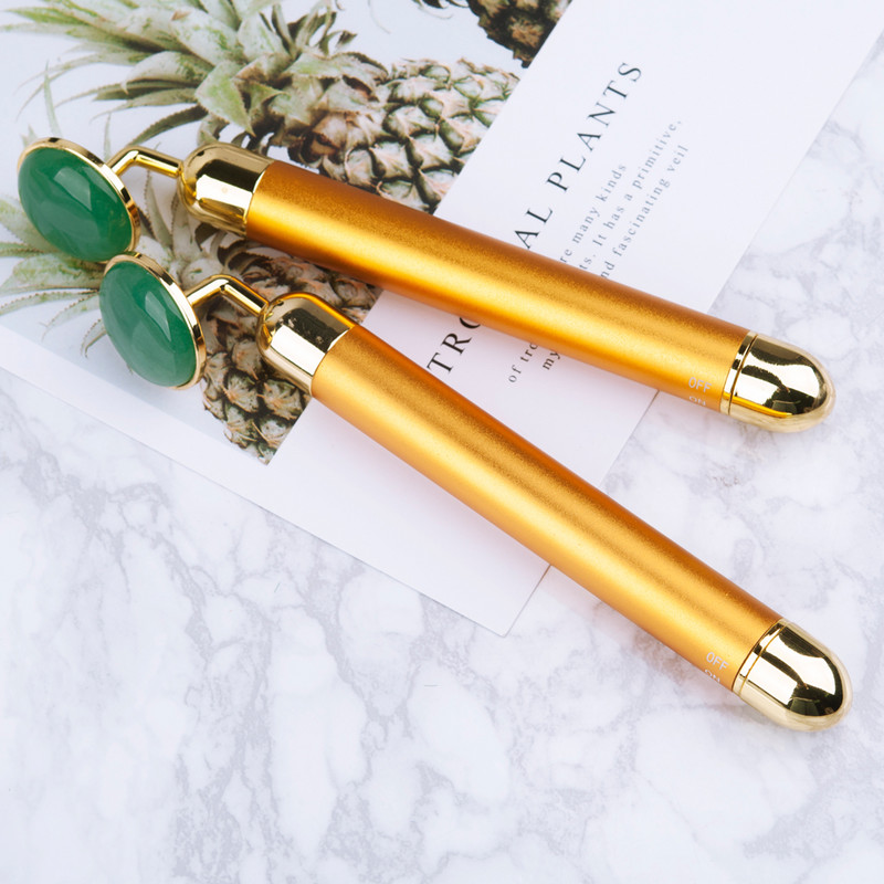 Nefrito ritininis veido masažuoklis elektrinis rožinio kvarco vibracinis grožio baras Veido masažas, liekninantis, senėjimą stabdantis raukšlių odos priežiūros įrankis