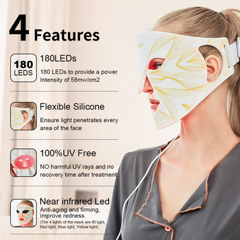 Σιλικόνη LED Photo Therapy Beauty Face Mask PDT LED Light 4 Colors Shield Red Light Therapy Skin Rejuvenation Flexible Led Mask