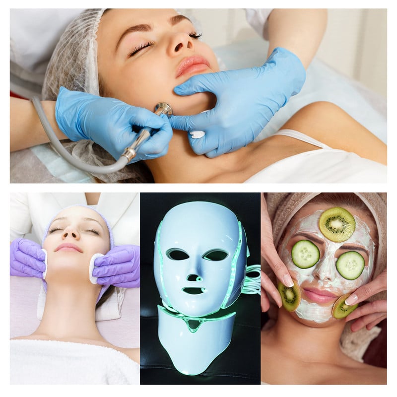 Led Face Light Therapy Facial Mask Neck Beauty 7 Color Light Led Mask Face Care Bőrfeszesítő Készülék Anti Aging Fiatalítás