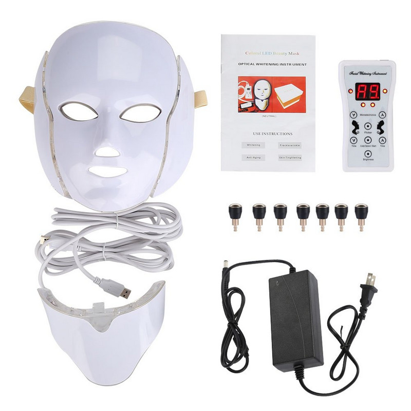 Led Face Light Therapy Facial Mask Neck Beauty 7 Color Light Led Mask Face Care Bőrfeszesítő Készülék Anti Aging Fiatalítás
