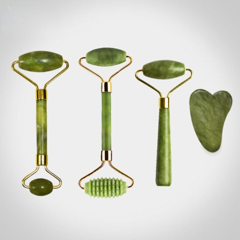 Natūralus Jade Roller Guasha Skin Screper veido rinkinys Veido akmuo stangrina veidą senėjimą stabdantis paburkimas akių masažuoklis kaklui nuo raukšlių