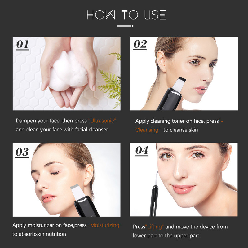 Įkraunamas ultragarsinis veido valymas odos šveitiklis, vibruojantis inkštirų šalinimas veido porų šveitimo ultragarsinis aparatas