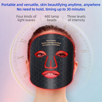 USB Charge 4Colors LED Facial Mask Photon Therapy Αναζωογόνηση δέρματος κατά της ακμής αφαίρεση ρυτίδων Περιποίηση δέρματος Μάσκα λάμψης δέρματος