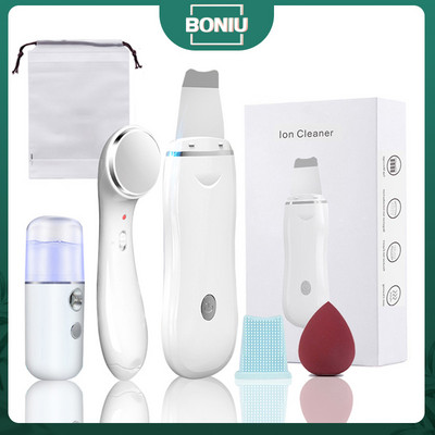 Ultrasonic Skin Scrubber Pore Cleaner 2+4 Kit Facial Ion Shovel Deep Face Cleaning Sonic Device Device Peeling Kit Remover Blackhead