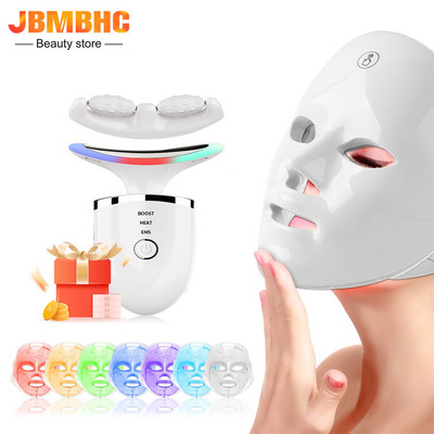 LED маска за лице USB 7 цвята Photon Therapy Skin Rejuvenation Anti Acne V Line + Face Neck Massager Wrinkle Remove Double Chin