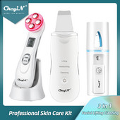CkeyiN Ултразвуков скрубер за кожа Шпатула за лице Deap Cleaning Skin Peeling Face Cleaner RF EMS LED Beauty Device Mini Nano mister