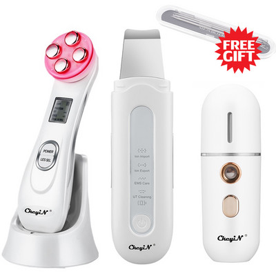CkeyiN Ултразвуков скрубер за кожа Шпатула за лице Deap Cleaning Skin Peeling Face Cleaner RF EMS LED Beauty Device Mini Nano mister