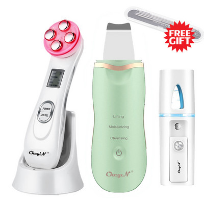 CkeyiN Ултразвуков скрубер за кожа Шпатула за лице Deap Cleaning Skin Peeling Face Cleaner RF EMS LED Beauty Device Mini Nano mister