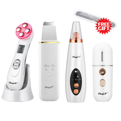 CkeyiN Ултразвуков скрубер за кожа Шпатула за лице Deap Cleaning Skin Peeling Face Cleaner RF EMS LED Beauty Device Mini Nano mister