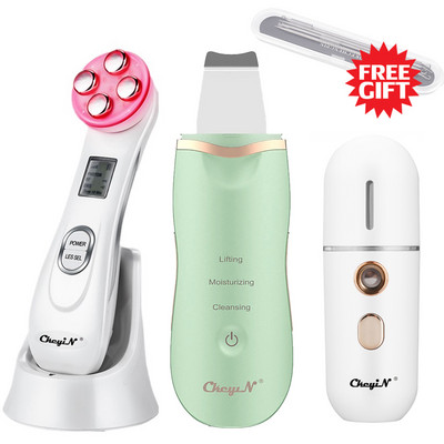 CkeyiN Ултразвуков скрубер за кожа Шпатула за лице Deap Cleaning Skin Peeling Face Cleaner RF EMS LED Beauty Device Mini Nano mister