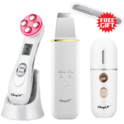 CkeyiN Ултразвуков скрубер за кожа Шпатула за лице Deap Cleaning Skin Peeling Face Cleaner RF EMS LED Beauty Device Mini Nano mister