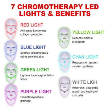 7 Χρώματα Led Facial Mask Face Mask Machine Μάσκα ακμής Neck Beauty Anti Aging Μηχανή θεραπείας φωτός Led Προϊόντα περιποίησης δέρματος