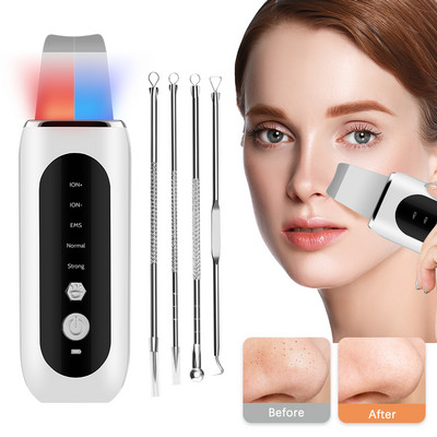 Scrubber cu ultrasunete pentru piele de față Lopat pentru piele EMS Micro-curent Ion Import Facial Skin Lift Pore Clean Red Blue Light Instrument de frumusețe