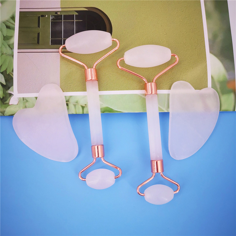 Žalia rožinė nefrito ritininis masažuoklis veidui Natūralus akmuo Lift Lift Masažas Veido Priemonės Smakro Kaklo Grožio Odos Priežiūros Įrankiai