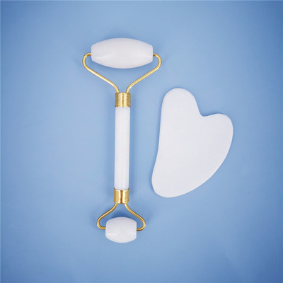 Naujas balto nefrito akmens masažo natūralaus kvarco grandiklis Jade volelis Gua sha rinkinys baltas veidą pakeliantis veido masažuoklis nugarai