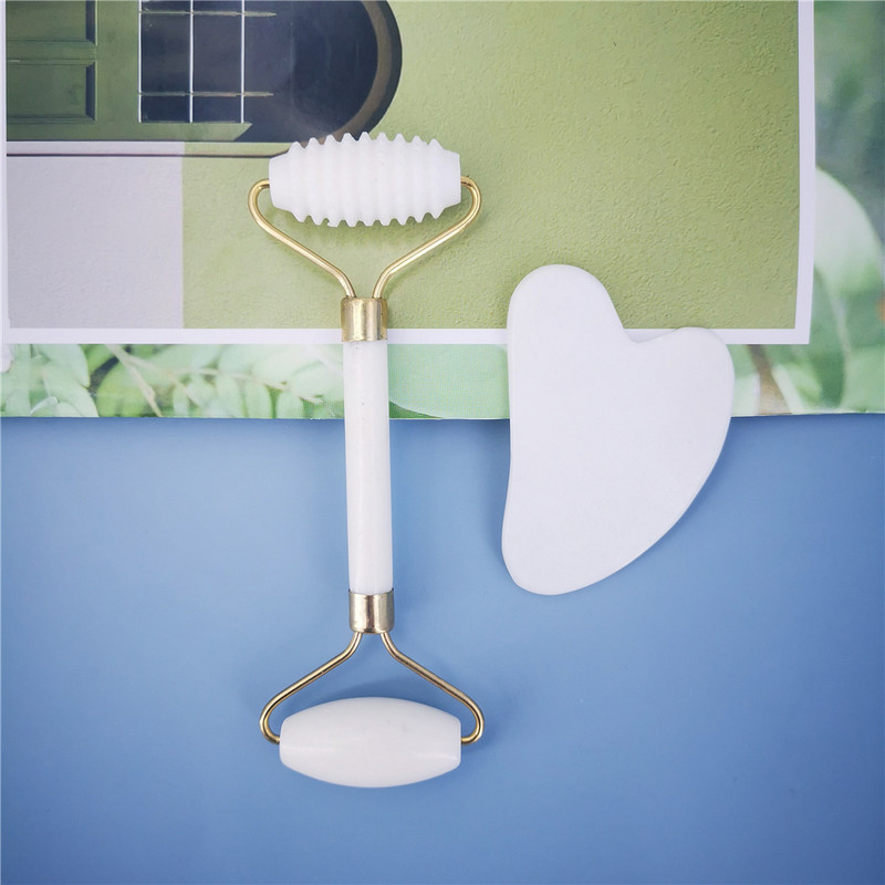 Naujas balto nefrito akmens masažo natūralaus kvarco grandiklis Jade volelis Gua sha rinkinys baltas veidą pakeliantis veido masažuoklis nugarai