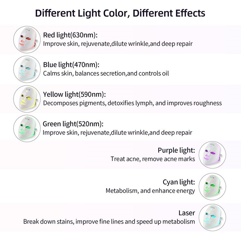 1500mah 7Colors LED arcmaszk Foton terápiás bőrfiatalító aknés ránctalanító bőrápoló maszk Bőrvilágosító