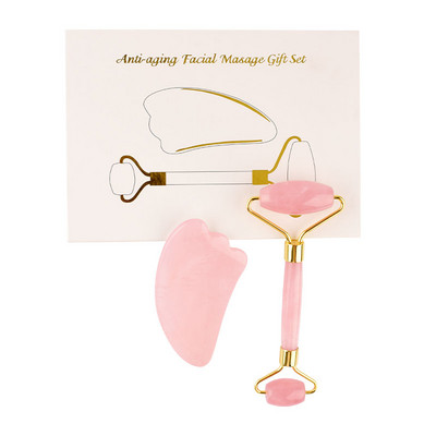 Prirodni ružičasti kvarcni žad Roller Water Sha Set za lice Masažer za tijelo Roller Jade Stone Set za masažu Face Lifting Beauty Masaža